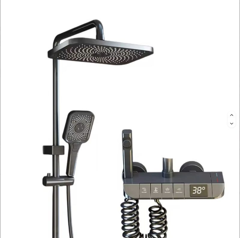 Matte Black Thermostatic Shower System Brass Wall Mount