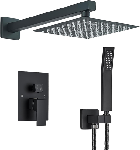 Black Chrome Concealed Wall Shower Faucet Thermostatic