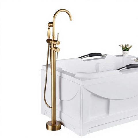 Floor Mount Brushed Brass Shower Faucet Thermostatic